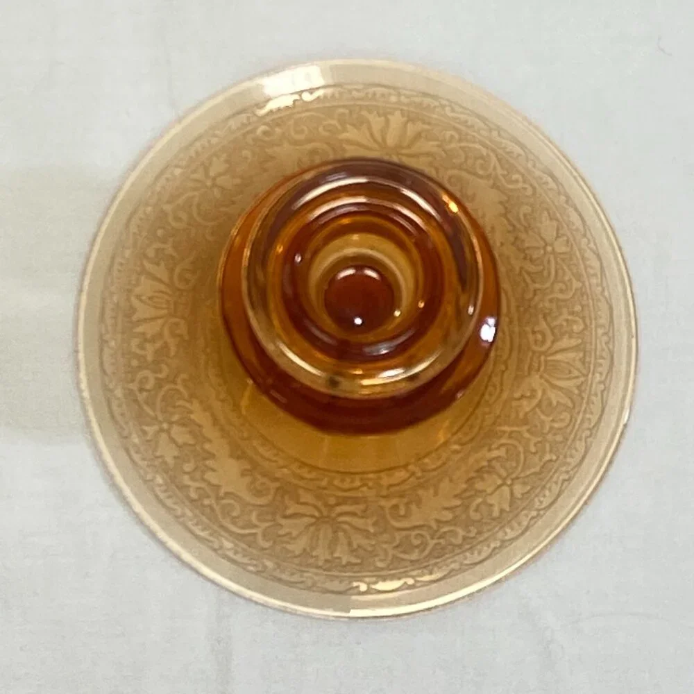 Fostoria Royal Amber Etched #2362 Single Candlestick Vintage Depression Glass